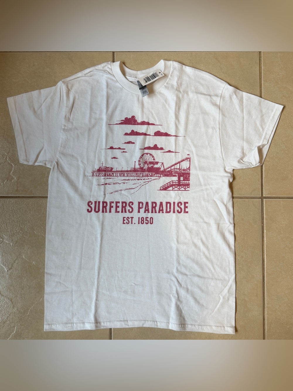 Brand New Gildan Retro Surfers Paradise Graphic Tee Men’s Sz M White